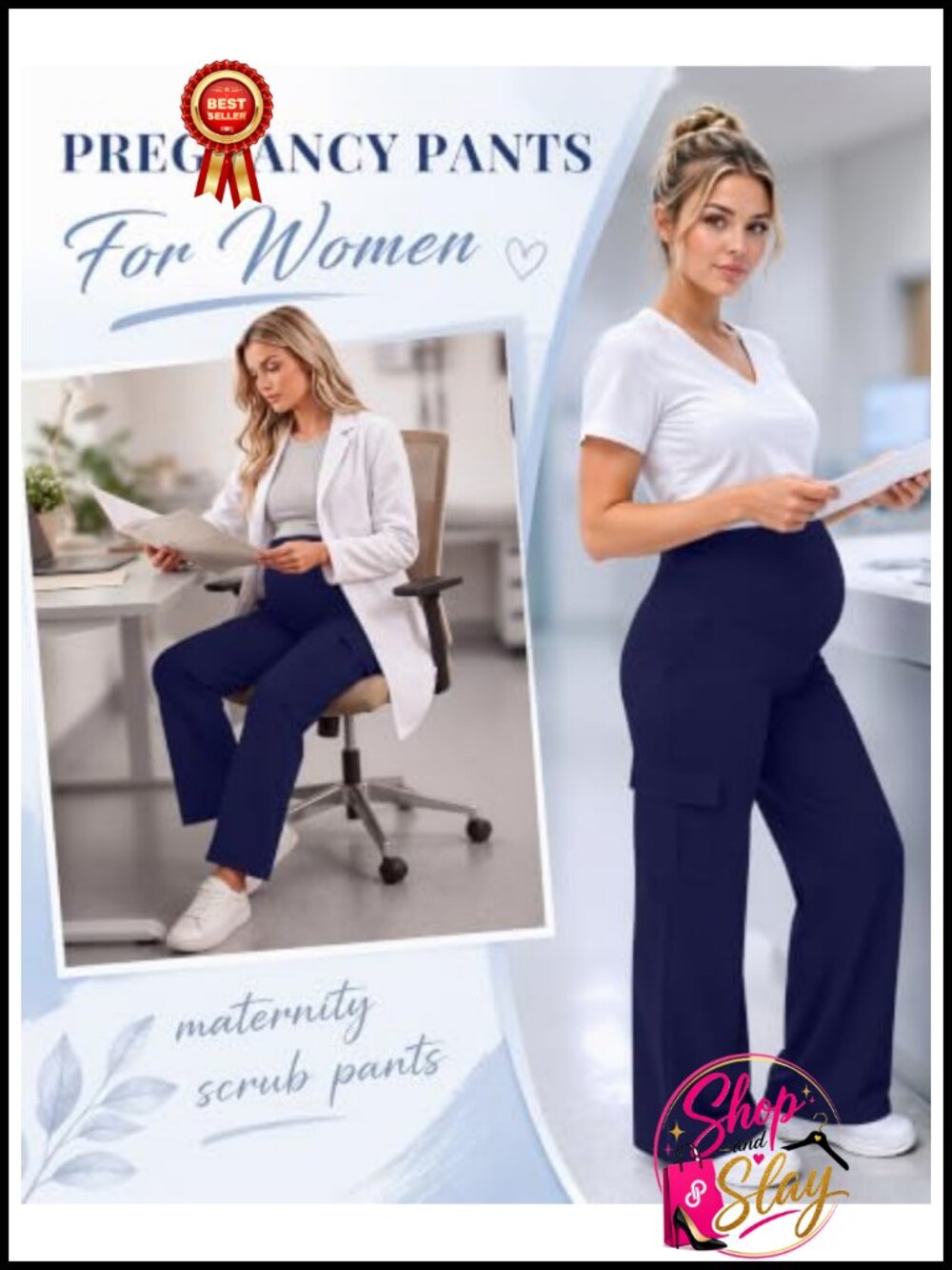 Maternity Scrub Pants 3 Pack Stretch Cargo Work Pants